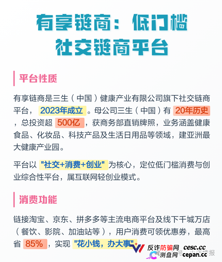有享链商交1980元拉人头,挂靠三生集团实为私盘,多层级传销击鼓传花,高度